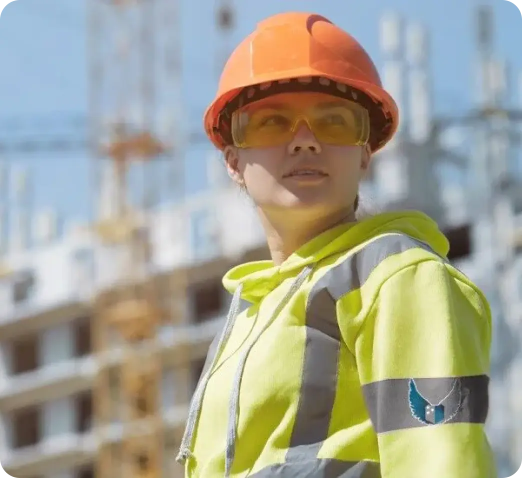 Worker in safety gear at a secure workplace, highlighting efficient workplace security solutions.