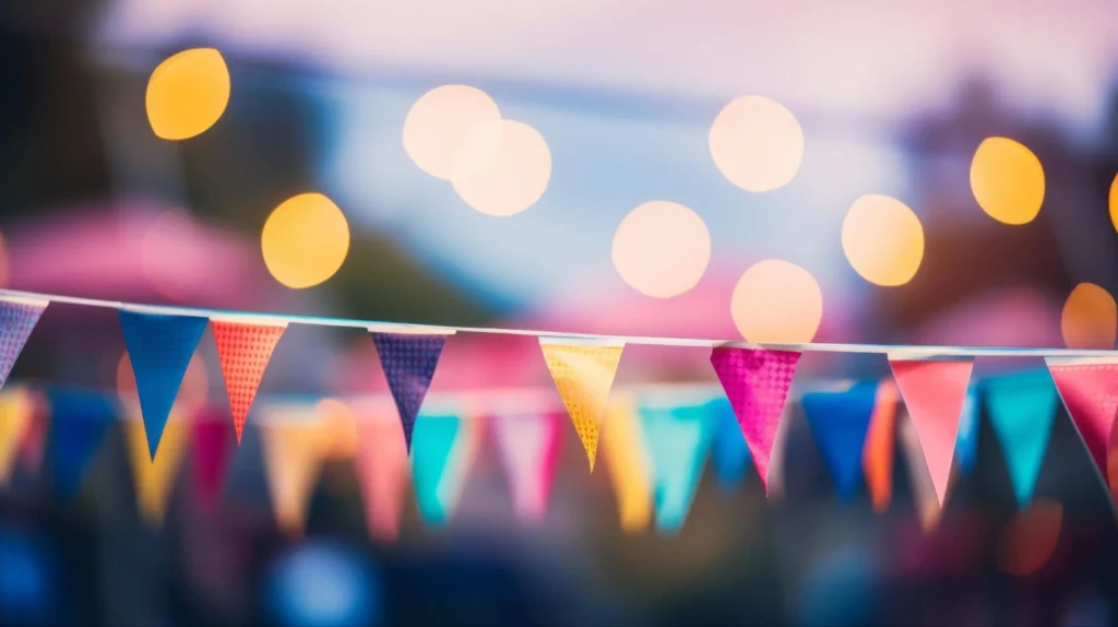 Colorful pennant banners at an outdoor public event – American Security Force provides trusted event security services